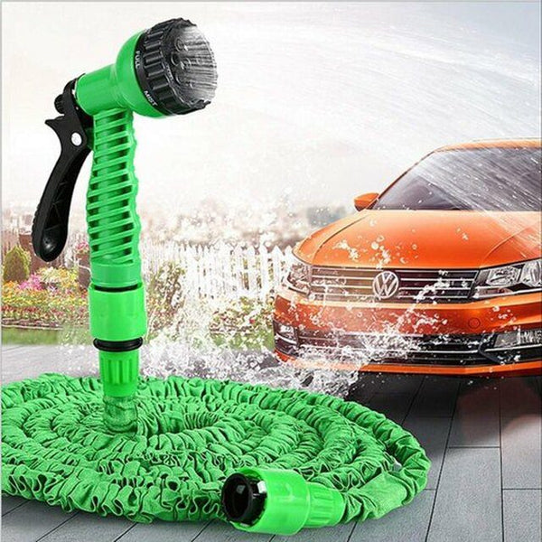 3x Expandable Hose Pipe 15M with spray nozzle, perfect for washing cars and watering gardens.