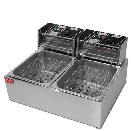 6.0L Stainless Steel Double Electric Deep Fryer with dual frying chambers and baskets