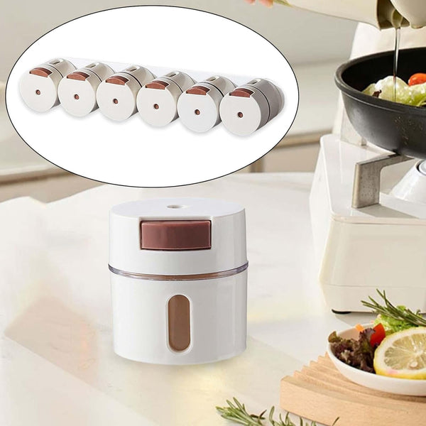 Magnetic Stainless Steel Spice Storage Box with six spice containers for organized cooking.