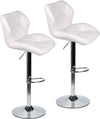 White Shell Bar Stool with Gas Lift and Chrome Base - modern design with geometric quilted backrest, adjustable height.