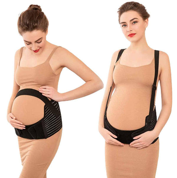 Image of a pregnant woman wearing an Adjustable Maternity Support Belly Band for comfort and back support.