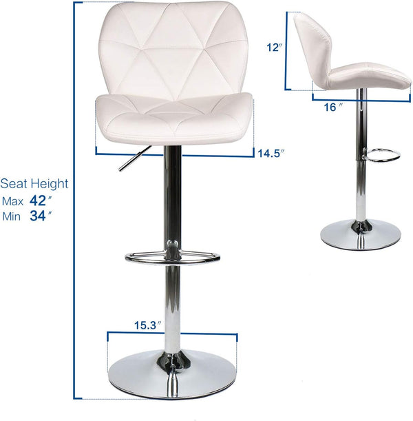 White Shell Bar Stool with Gas Lift and Chrome Base dimensions and design details
