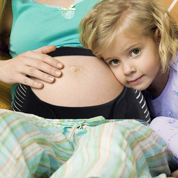 Adjustable Maternity Support Belly Band with a mother and child, showcasing comfort during pregnancy.