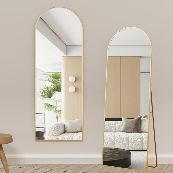 Arched Full Length Floor Mirror with Gold Frame reflecting modern space and brightening small areas.