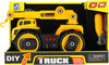 DIY Crane Truck with Light and Sound in vibrant yellow packaging, featuring tools and an interactive design for hands-on play.