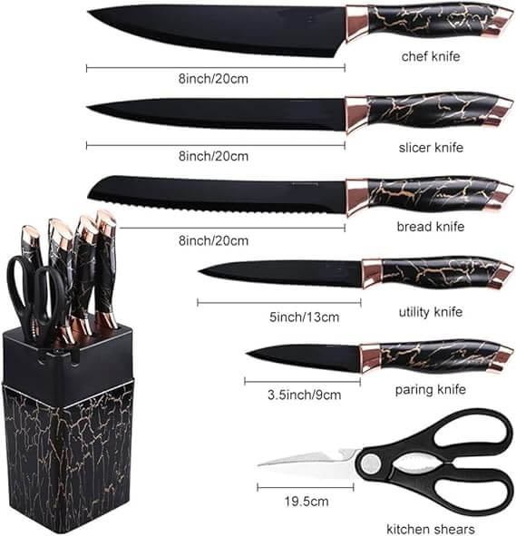 7 Piece Marble Kitchen Knife Set with Stand and Base image 2
