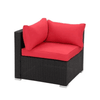 7 Seat Red Corner Patio Lounge Set featuring modular red cushion chair for outdoor relaxation.