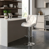 White Shell Bar Stool with Gas Lift and Chrome Base in a modern kitchen setting with a stylish design.
