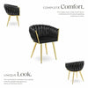 Braided Velvet Plush Fabric Dining Chair featuring a black plush design and gold legs for modern elegance.