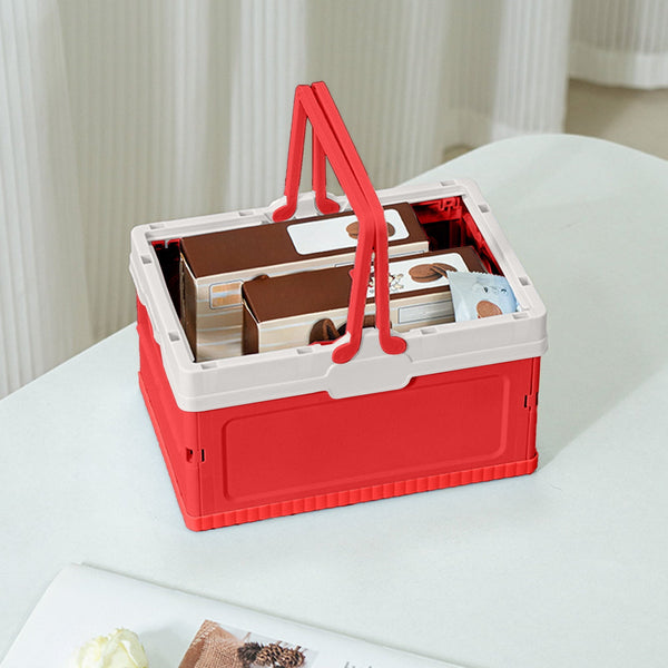 Foldable Plastic Camping Storage Box with items inside, perfect for organization and space-saving solutions.