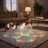 Luminous Rail DIY Set with colorful glow-in-the-dark toy car track and a toy car on a living room carpet.