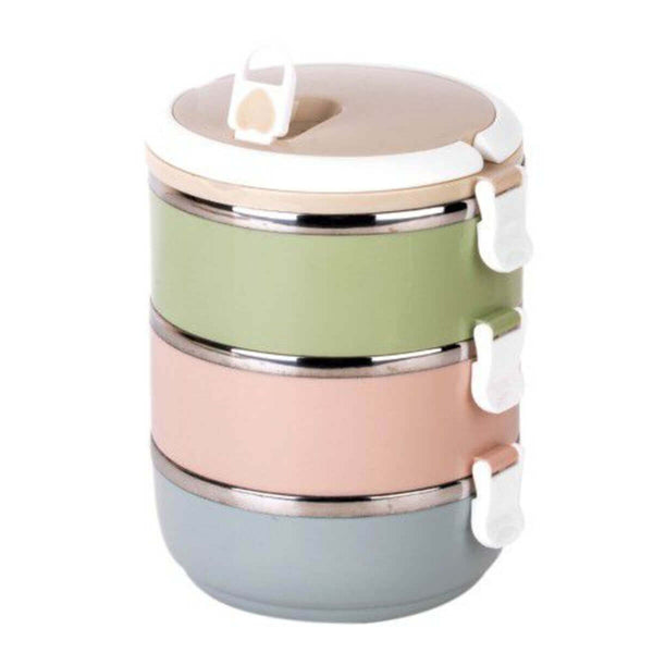 Perfect Dealz 3 Layer Round Stainless Steel Thermal Insulated Lunch Box