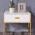Contemporary Glam Side Pedestal with glossy finish, chrome gold accents, and practical drawer storage.