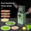 Multifunction 3 In 1 Vegetable Slicer And Cutter displaying slicing, shredding, and grinding with fresh vegetables.