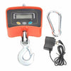 Heavy-Duty 1000kg Digital Crane Hanging Scale with hook and AC adapter accessories.