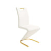 Stylish white dining chair with gold base, perfect for modern dining room decor.