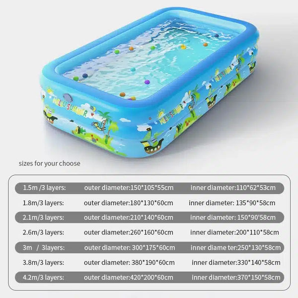 Inflatable Rectangular Kids Swimming Pool 210x130x56 CM image 5