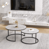 Space-Saving Coffee Table Set featuring compact nesting tables in a stylish living room setting.