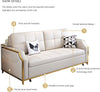 Convertible Sleeper Loveseat Sofa Bed featuring curved backrest, gold accents, and durable materials.