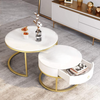 Coffee Table with Wooden Drawer and Metal Frame in stylish lounge setting.
