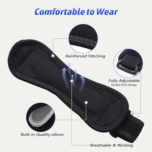 Adjustable Injury Preventative Knee Brace features reinforced stitching, double knot design, breathable fabric, and wicking technology.