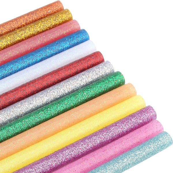 Colored Hot Glue Stick Set for DIY Crafts and Decorations displayed in vibrant hues and glittery finishes.