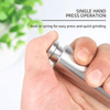 Chef Master Adjustable Salt & Pepper Grinder demonstrating single hand press operation and built-in spring for easy grinding.