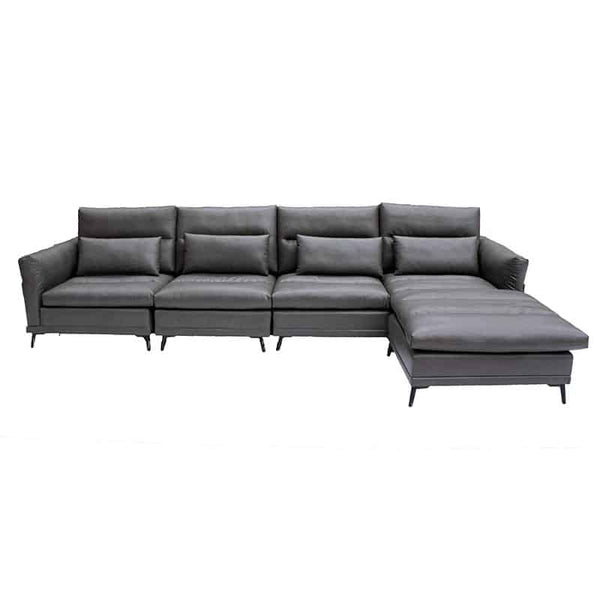 Modern L-Shaped Lounge Couch with Slim Metal Legs featuring stylish high-quality air leather upholstery.