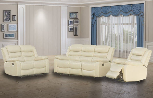 Adjustable Lounge Sofa Airleather Comfort in a cozy living room setting featuring a cream color and reclining options.