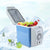 7.5L Car Refrigerator Cooler or Warmer with fruits and drinks inside, ideal for travel and outdoor adventures.