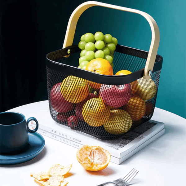 Perfect Dealz Mesh Fruit Basket with Wooden Handle