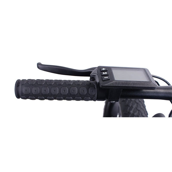 Handlebar view of the 26-Inch Fat Tyre Electric Bike showing grip and display.