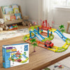 Funny City Track 41-Piece Flexible Track Playset with colorful track pieces and red toy car on display.
