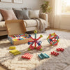 Colorful 36-Piece Magnetic Bar Building Blocks Set displayed with structures and a box in a cozy room.