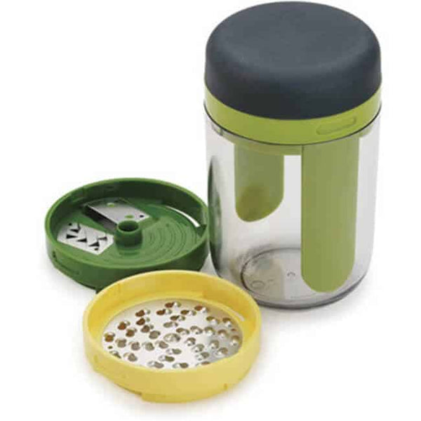 3 in 1 Handheld Vegetable Spiral Slicer with detachable grater components for easy vegetable preparation.