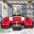 7 Seat Red Corner Patio Lounge Set with bold red cushions in a stylish outdoor setting.