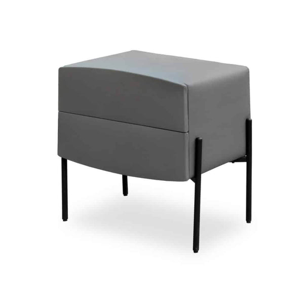 Modern PU Leather Bedside Table with 2 Drawers in gray with sleek design and metal legs.