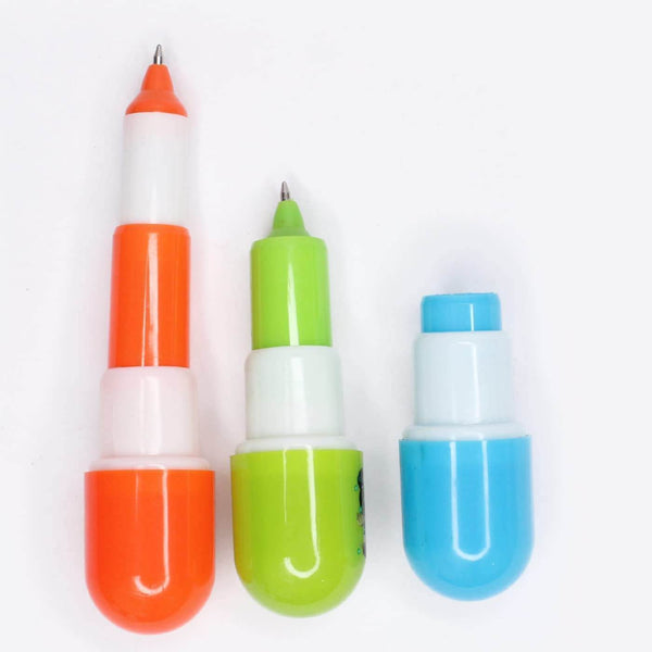 Capsule-Shaped Writing Pen trio showcasing vibrant colors and unique capsule design for smooth writing.