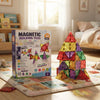 38-Piece Magnetic Building Tiles Set box with colorful magnetic tiles arranged in a pyramid shape.