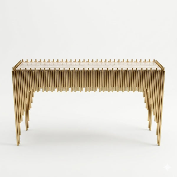 Luxury Stainless Steel Marble Entrance Table with bold geometric design and premium marble surface.