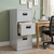 3-Drawer Heavy Duty Steel Filing Cabinet in an office setting next to a desk with stationery and a chair.