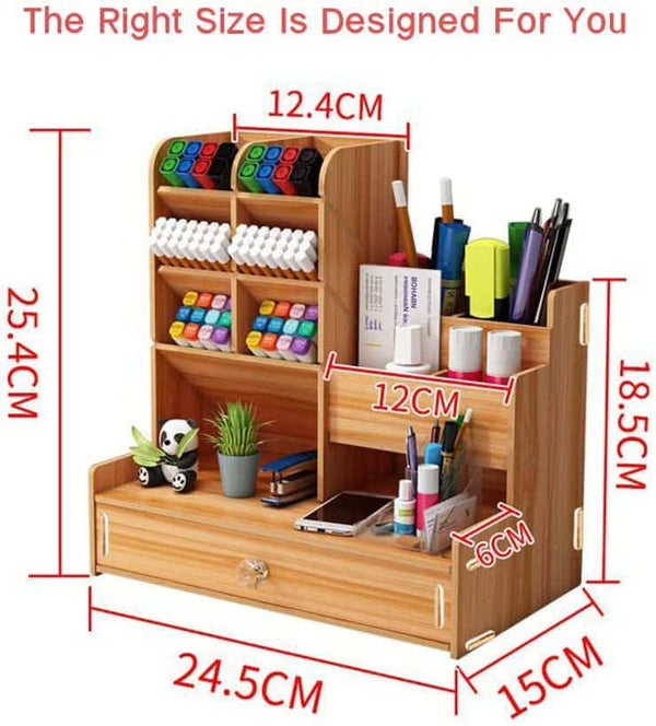 Perfect Dealz Wooden Desk Organizer Multifunctional Office Stationary Storage Holder