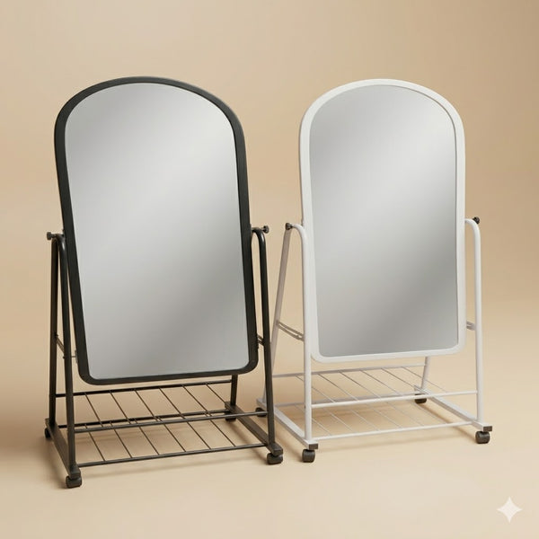 Adjustable Arch Floor Mirror with Storage Shelf