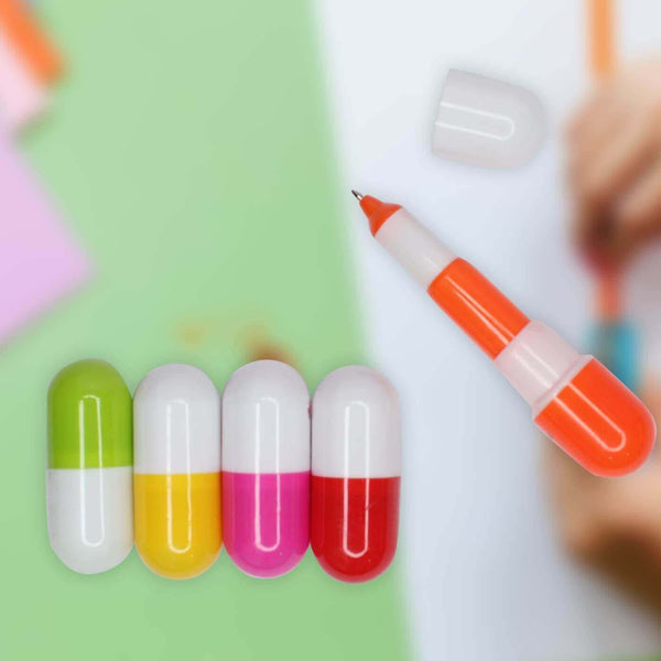 Capsule-Shaped Writing Pen in vibrant colors with capsule-style design, perfect for fun and smooth writing.