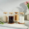 Perfect Dealz 4 Pieces Can Shaped Drinking Glass with Bamboo Lids and Glass Straw Set