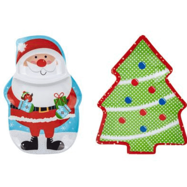 Festive Christmas Serving Trays 36x25cm featuring Santa and Christmas tree designs for holiday entertaining.