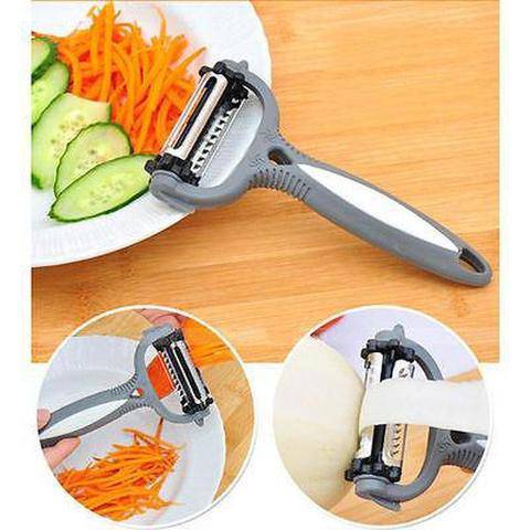 3 in 1 Rotary Fruit and Vegetable Peeler Non-Slip showcasing peeling and slicing vegetables effortlessly.