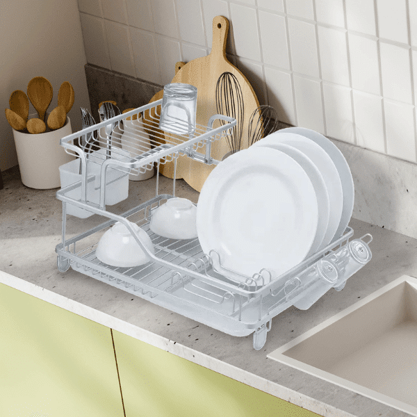 Perfect Dealz 2 Tier Drying Dish Rack with Cutlery Holder