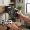 Dual-Lens PTZ Outdoor Security Camera monitoring with a smartphone, showcasing dual optical viewpoints and features.