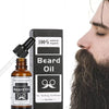 Natural Organic Beard Oil bottle next to a man with a well-groomed beard, highlighting its moisturizing benefits.